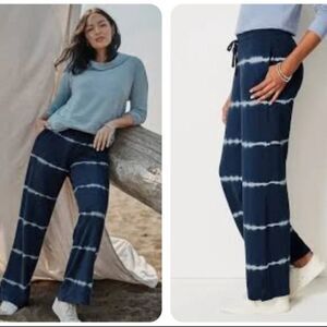 Pure Jill Navy White 100% Cotton Tie-Dye Loose fit Pants L Boho Leganlook NWOT